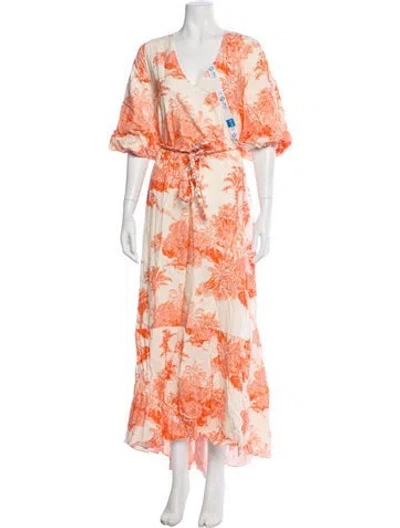 Pre-owned Mestiza New York Floral Print Long Dress In Orange