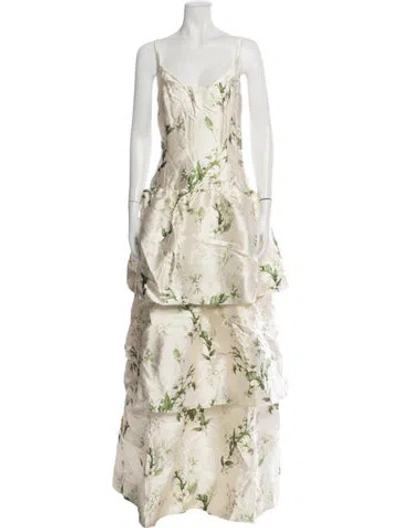 Pre-owned Mestiza New York Floral Print Long Dress W/ Tags In Neutrals