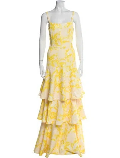 Pre-owned Mestiza New York Floral Print Long Dress W/ Tags In Yellow