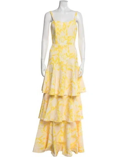 Pre-owned Mestiza New York Floral Print Long Dress W/ Tags In Yellow