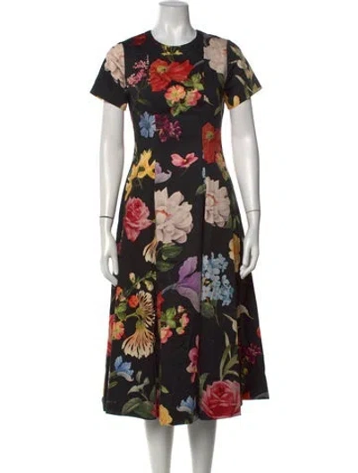 Pre-owned Mestiza New York Floral Print Midi Length Dress In Black