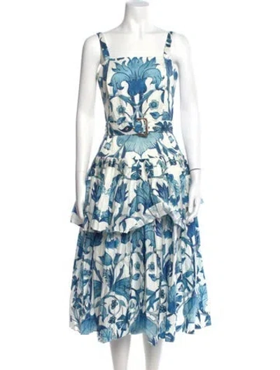 Pre-owned Mestiza New York Floral Print Midi Length Dress In Blue