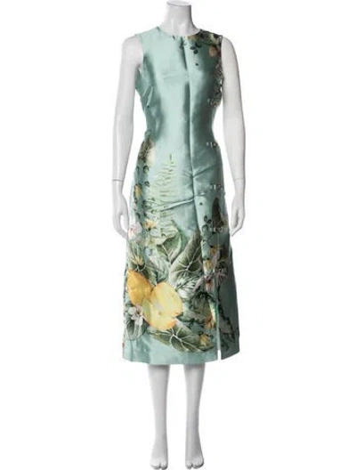 Pre-owned Mestiza New York Floral Print Midi Length Dress In Green