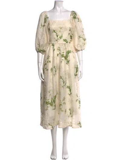 Pre-owned Mestiza New York Floral Print Midi Length Dress In Neutral