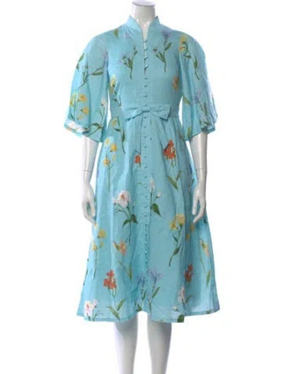 Pre-owned Mestiza New York Floral Print Midi Length Dress W/ Tags In Blue