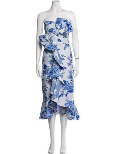 Pre-owned Mestiza New York Floral Print Midi Length Dress W/ Tags In Blue