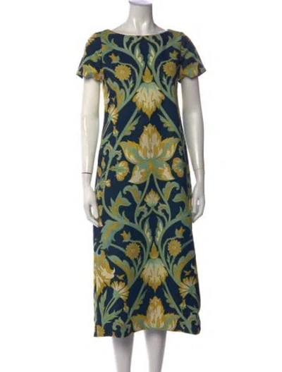 Pre-owned Mestiza New York Floral Print Midi Length Dress W/ Tags In Blue