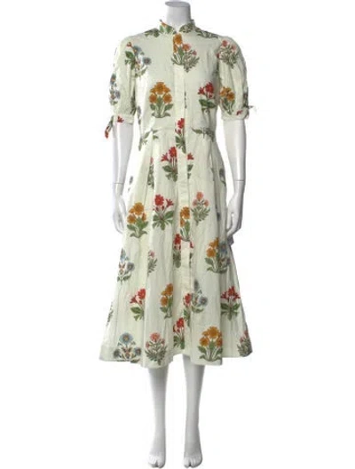 Pre-owned Mestiza New York Floral Print Midi Length Dress W/ Tags In Green