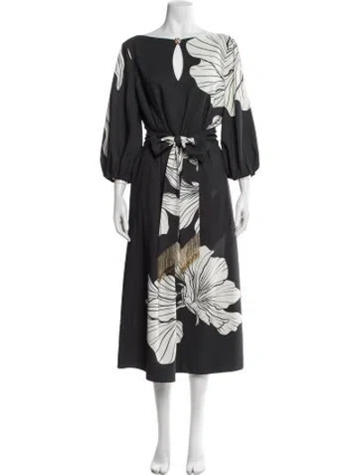 Pre-owned Mestiza New York Floral Print Midi Length Dress W/ Tags In Grey