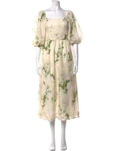 Pre-owned Mestiza New York Floral Print Midi Length Dress W/ Tags In Neutral