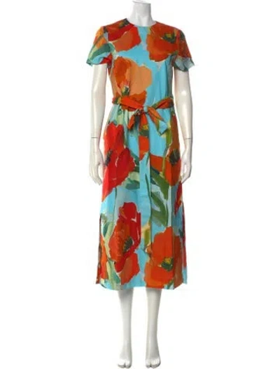 Pre-owned Mestiza New York Floral Print Midi Length Dress W/ Tags In Orange