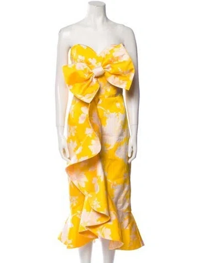 Pre-owned Mestiza New York Floral Print Midi Length Dress W/ Tags In Yellow