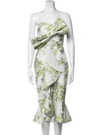 Pre-owned Mestiza New York Floral Print Midi Length Dress In White