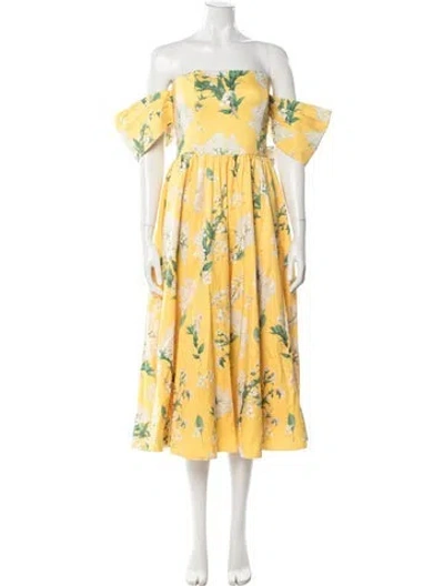 Pre-owned Mestiza New York Floral Print Midi Length Dress In Yellow