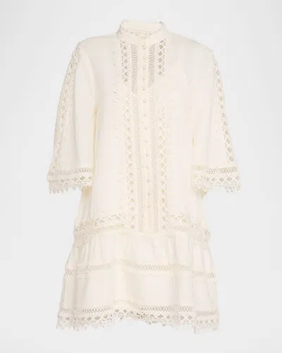 Mestiza New York Goldie Lace-trim Flounce Mini Shift Dress In Neutral