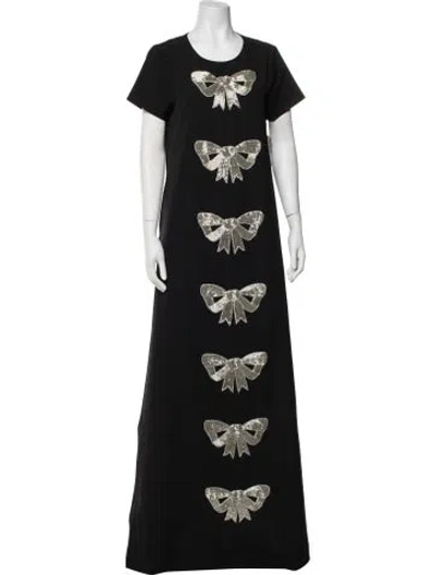 Pre-owned Mestiza New York Graphic Print Long Dress W/ Tags In Black