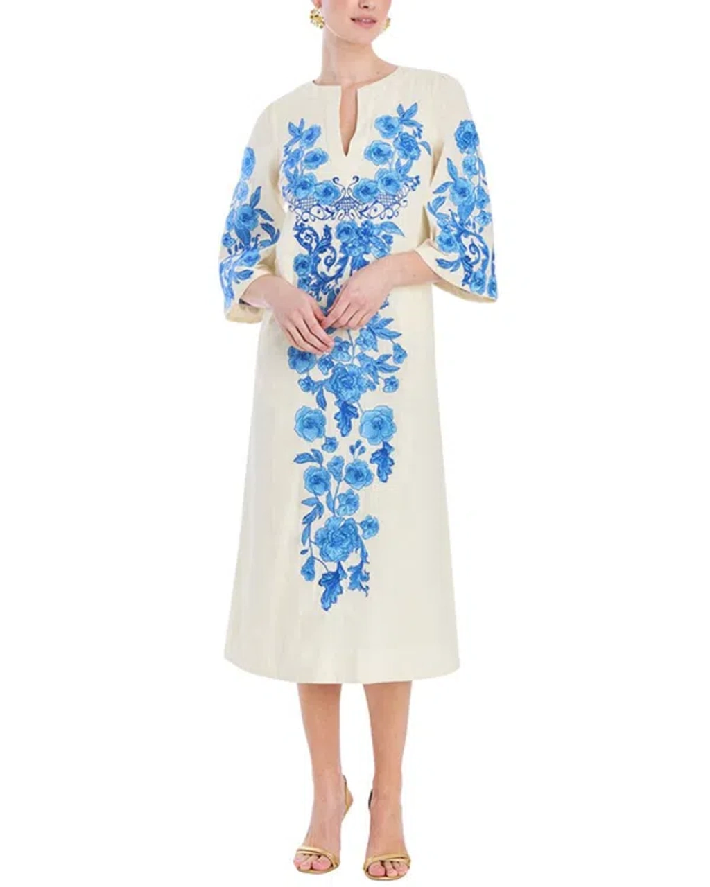 for love and lemons gibson midi dress Kira Drawstring Midi Dress Navy White Flower print / XL