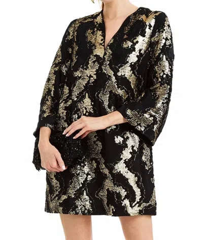 Mestiza New York Ines Caftan Mini Dress In Black Gold