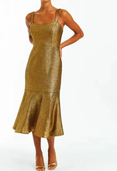 Mestiza New York Jody Midi Dress In Gold Tweed In Beige