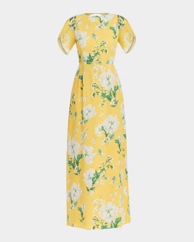 Mestiza New York Katherine Pleated Cutout Floral-print Gown In Yellow Green