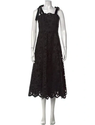 Pre-owned Mestiza New York Lace Pattern Midi Length Dress In Black