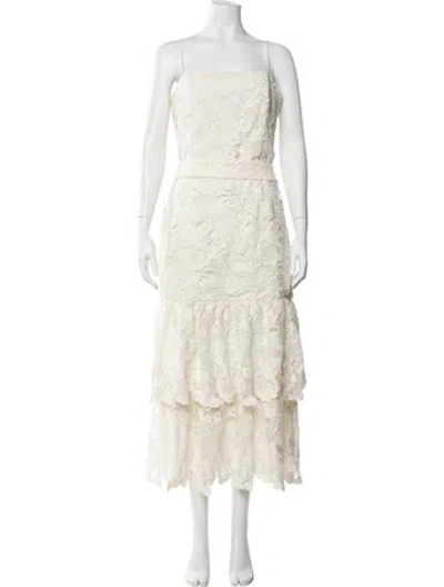 Pre-owned Mestiza New York Lace Pattern Midi Length Dress In Neutral