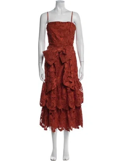 Pre-owned Mestiza New York Lace Pattern Midi Length Dress W/ Tags In Orange