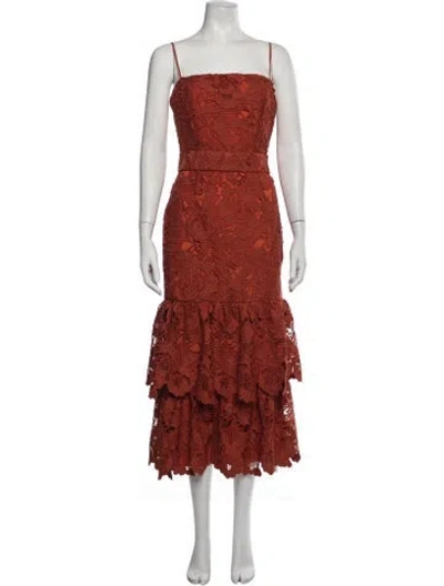 Pre-owned Mestiza New York Lace Pattern Midi Length Dress W/ Tags In Orange