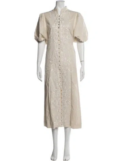 Pre-owned Mestiza New York Linen Midi Length Dress In Neutrals