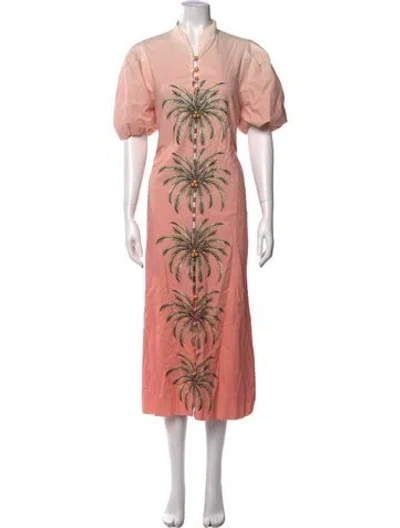 Pre-owned Mestiza New York Linen Midi Length Dress In Pink