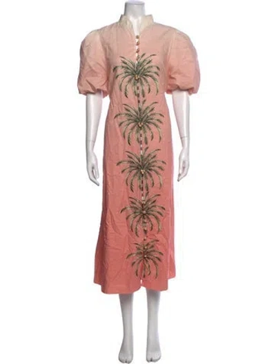 Pre-owned Mestiza New York Linen Midi Length Dress In Pink