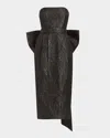 Mestiza New York Lorena Strapless Jacquard Bow Belt Midi Dress In Black