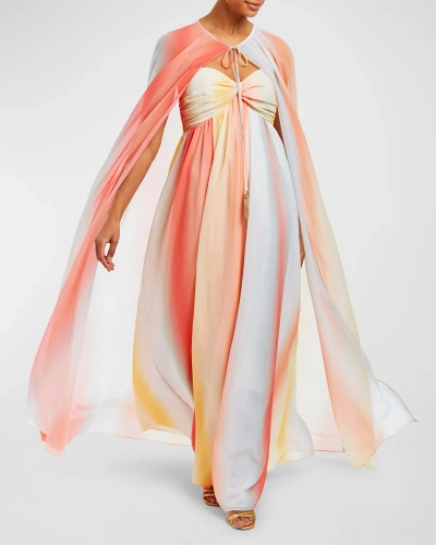 Mestiza New York Margarita Strapless Ombre Chiffon Cape & Gown In Ombre Multi