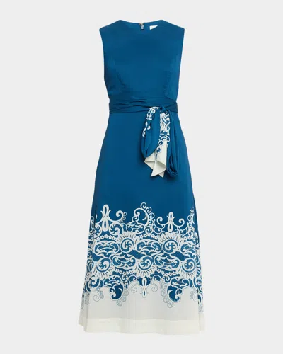 Mestiza New York Nolita Sleeveless Lace-print Twill Midi Dress In Blue