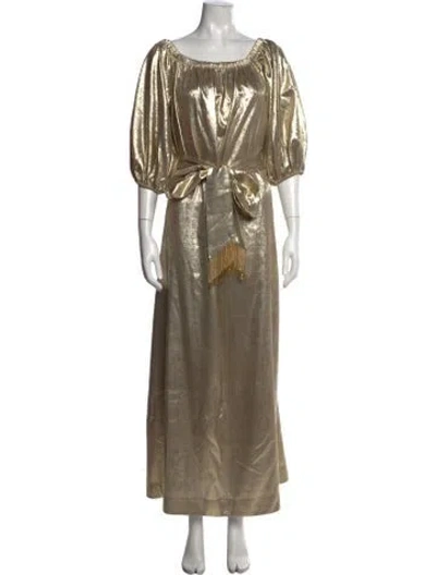 Pre-owned Mestiza New York Off-the-shoulder Long Dress In Gold