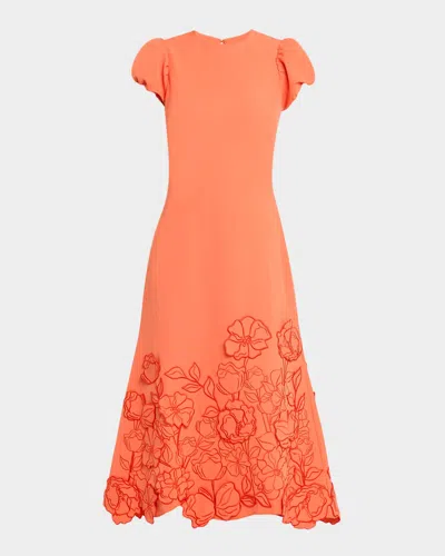 Mestiza New York Perla Floral-embroidered Midi Dress In Orange