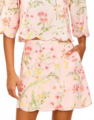 Mestiza New York Pilar Scallop Mini Skirt In Rose Vine In Pink