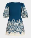 Mestiza New York Pippa Lace-print Cotton Poplin Mini Dress In Blue