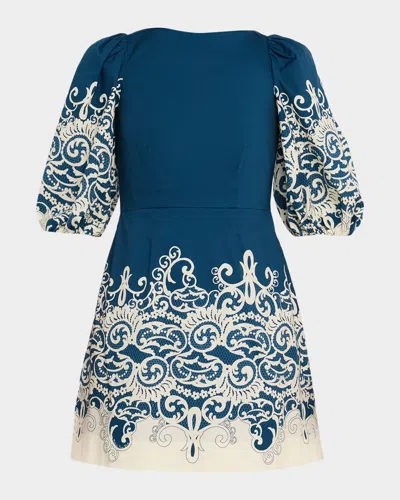 Mestiza New York Pippa Lace-print Cotton Poplin Mini Dress In Blue