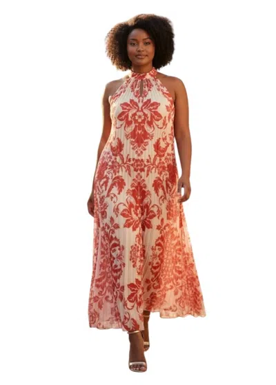 Mestiza New York Pleated Floral Halter Dress In Orange