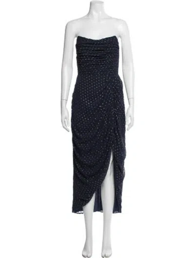 Pre-owned Mestiza New York Polka Dot Print Midi Length Dress In Blue/gold/metallic