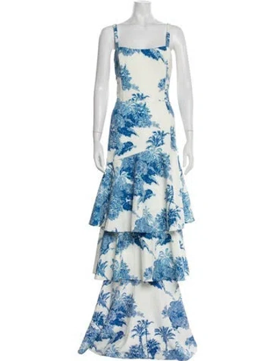 Pre-owned Mestiza New York Printed Long Dress In Blue