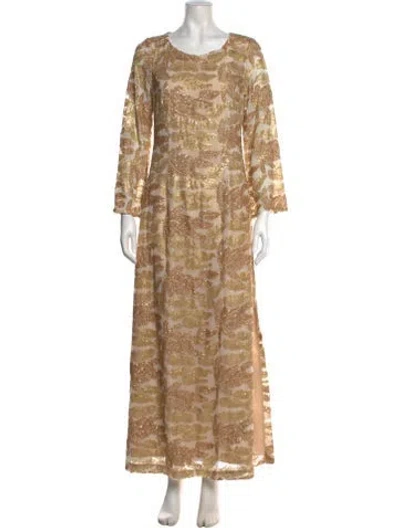 Pre-owned Mestiza New York Printed Long Dress In Gold