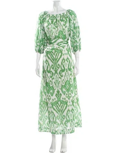 Pre-owned Mestiza New York Printed Long Dress In Green