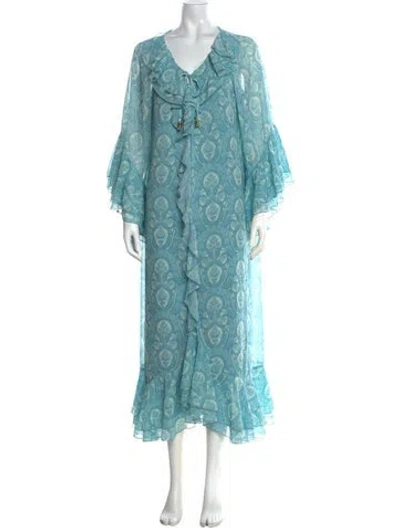 Pre-owned Mestiza New York Printed Long Dress W/ Tags In Blue