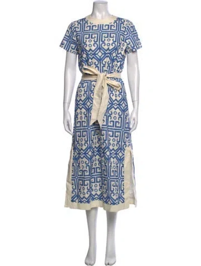 Pre-owned Mestiza New York Printed Midi Length Dress In Blue