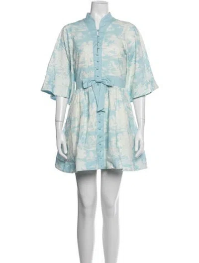 Pre-owned Mestiza New York Printed Mini Dress In Blue