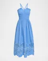 Mestiza New York Spritz Smocked Seashell Cutout Midi Dress In Blue