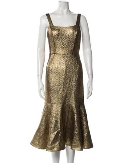 Pre-owned Mestiza New York Square Neckline Midi Length Dress W/ Tags In Gold