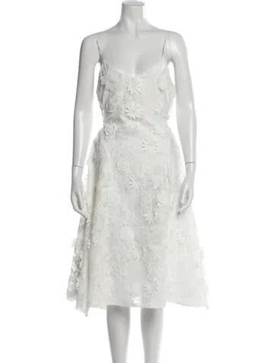 Pre-owned Mestiza New York Square Neckline Midi Length Dress In White